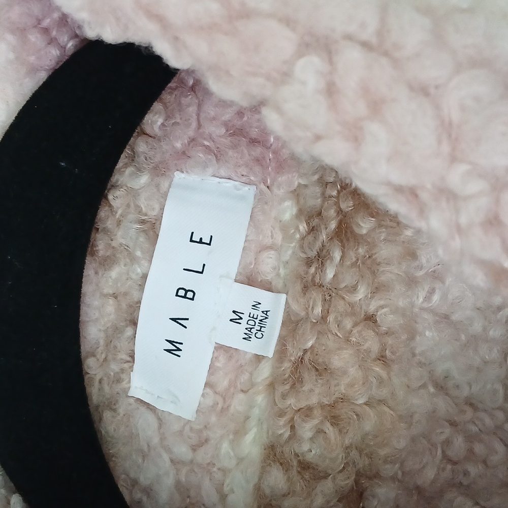 Mable Anthropologie Plaid Sherpa Barn Button Down Jacket Pink Cream Medium - Picture 7 of 9